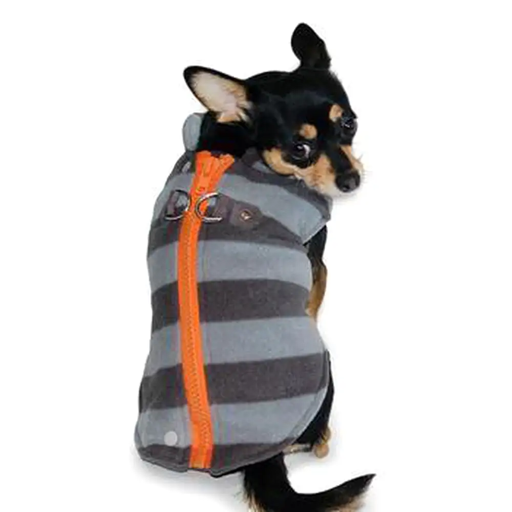 Active Fleece D-Ring Striped Dog Coat by Dogo - Gray