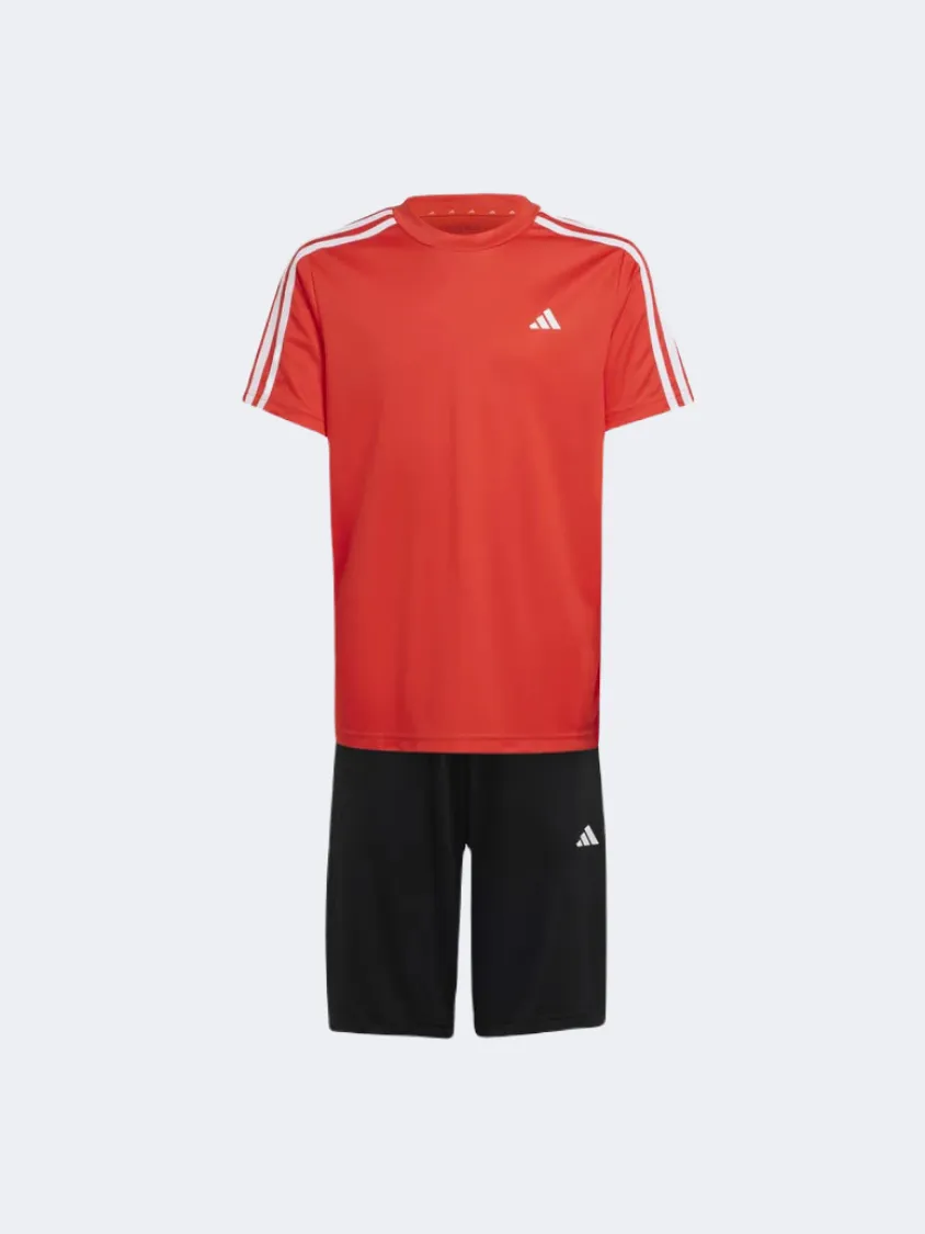 Adidas Essential 3 Stripes Kids-Boys Sportswear Set Bright Red/White