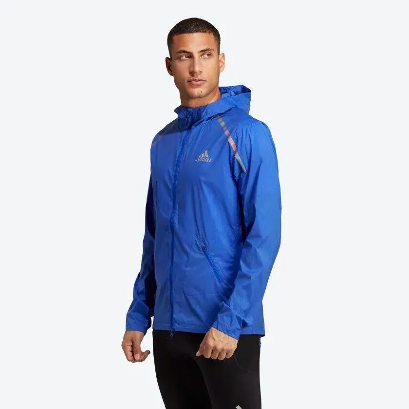 adidas Marathon Running Jacket Mens Fitness Lightweight WIND.RDY Orange Blue