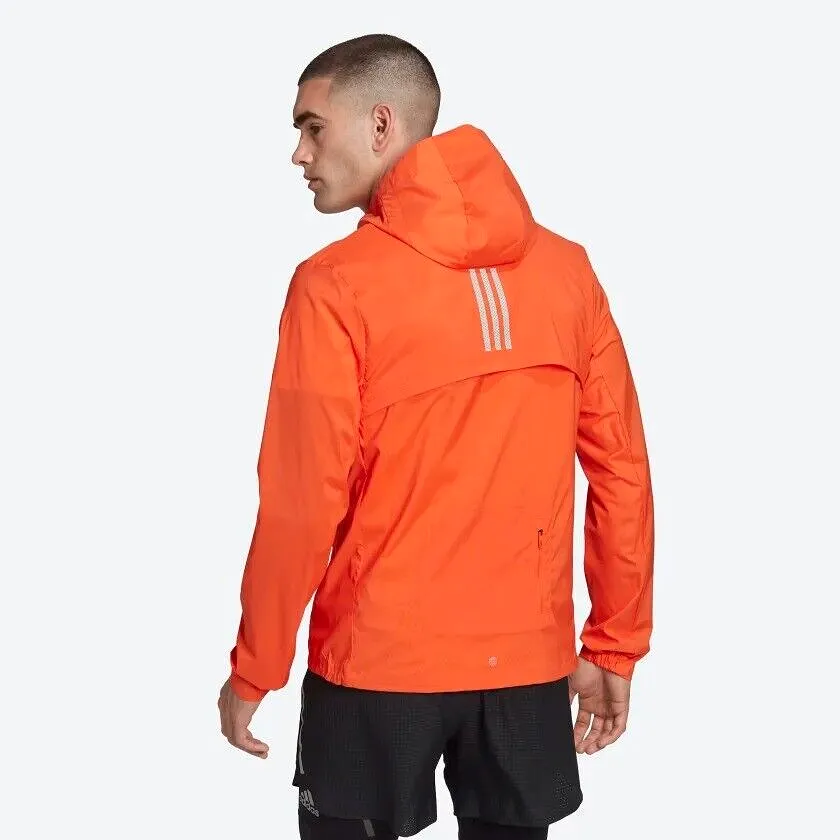 adidas Marathon Running Jacket Mens Fitness Lightweight WIND.RDY Orange Blue