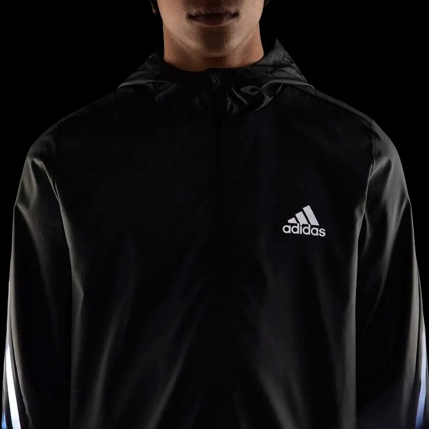 adidas Run Icons Mens Running Jacket Fitness Lightweight Reflective Black White