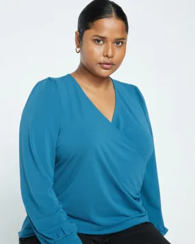 Crepe Jersey Gathered V-Neck Blouse - Midnight Rain