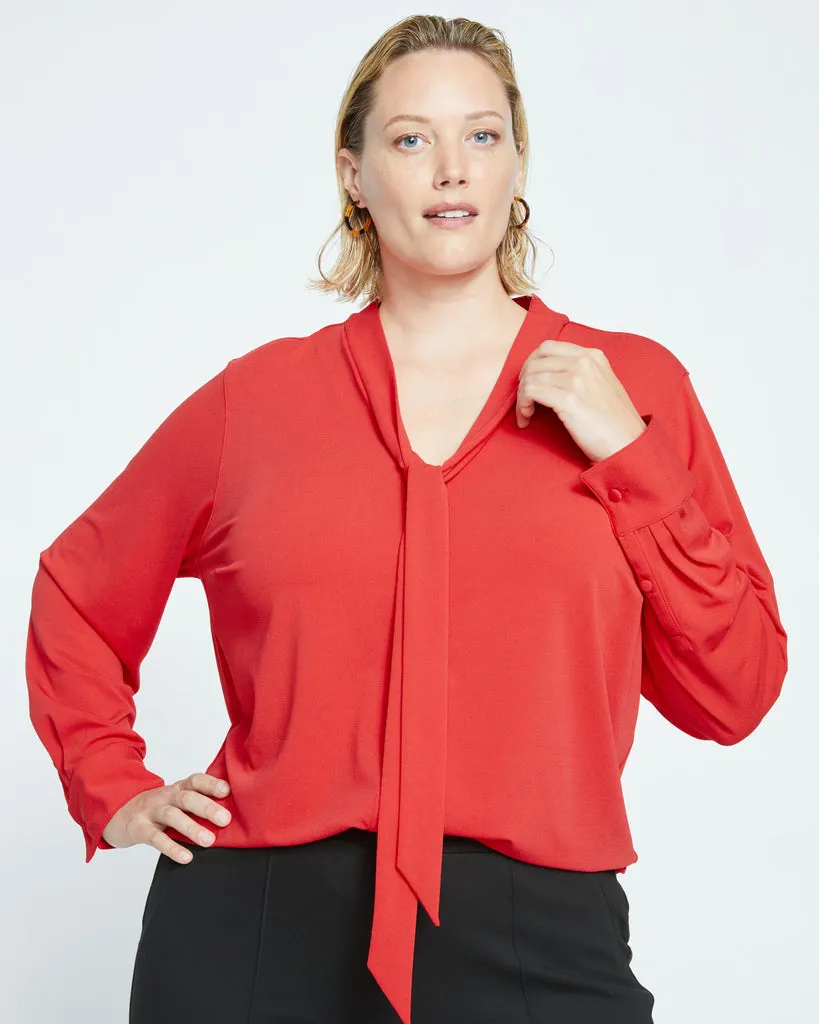 Crepe Jersey Long Sleeve Tess Blouse - Vermilion Red