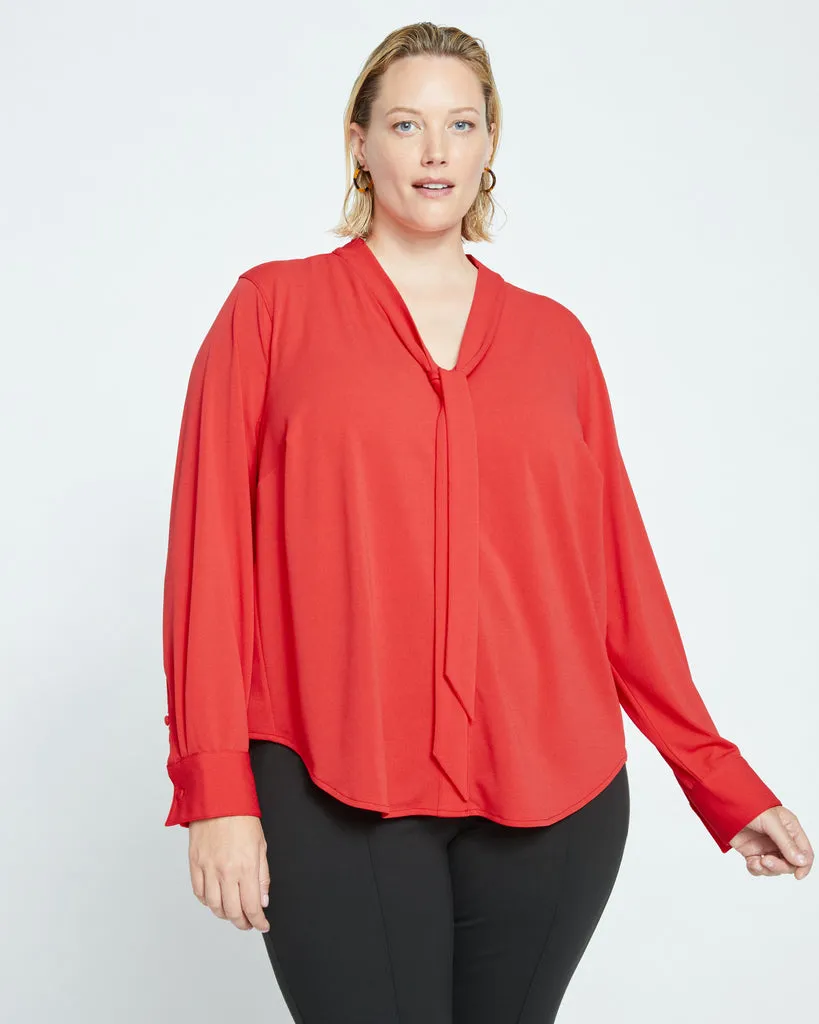 Crepe Jersey Long Sleeve Tess Blouse - Vermilion Red