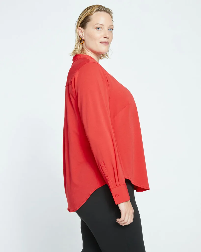 Crepe Jersey Long Sleeve Tess Blouse - Vermilion Red