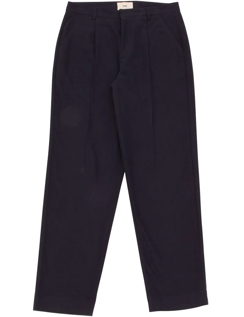 Folk Assembly Suit Trousers Navy Brushed Stripe