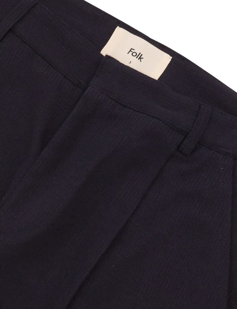 Folk Assembly Suit Trousers Navy Brushed Stripe