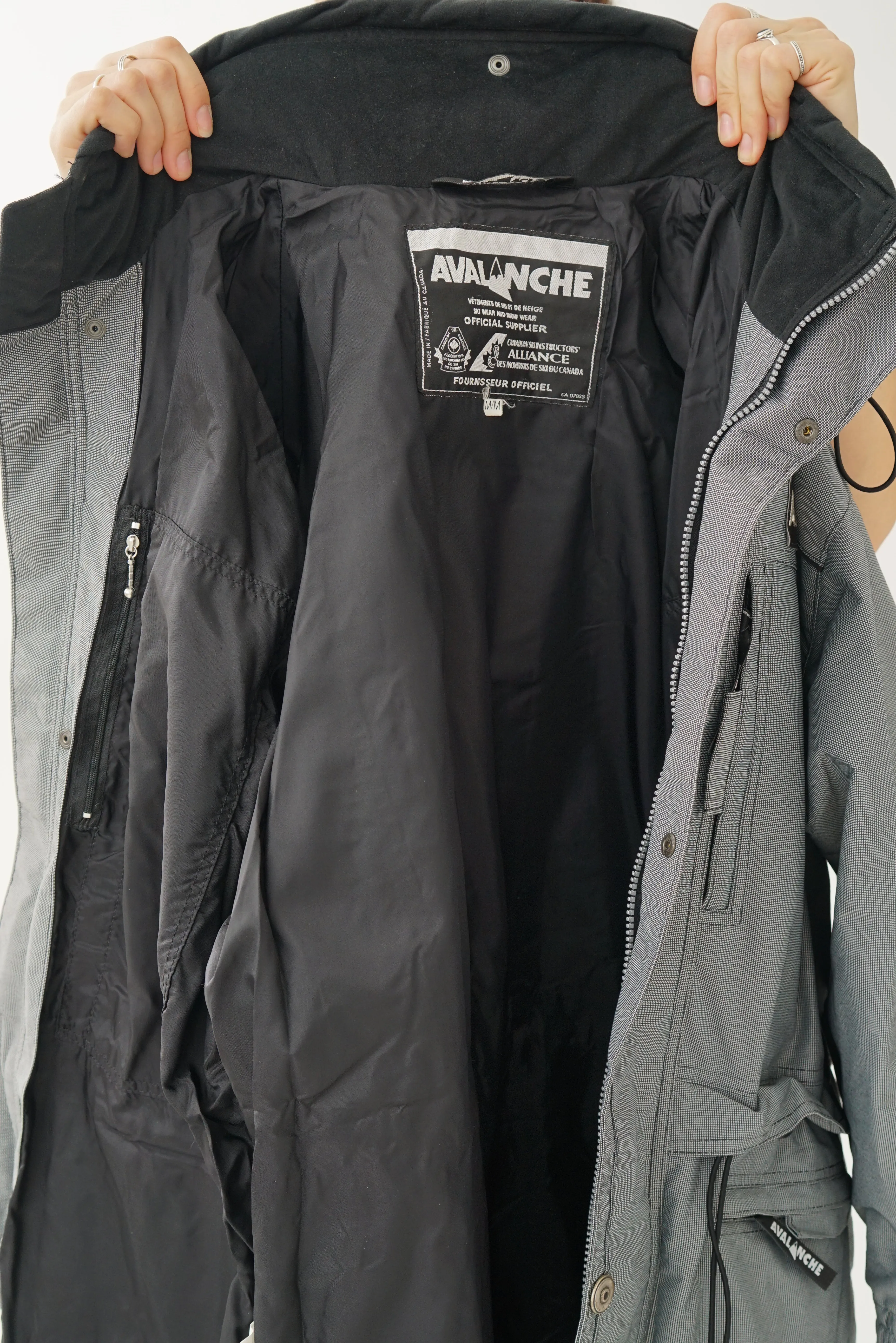 Fou deux pièces vintage Avalanche ski suit, snow suit à manteau long gris M