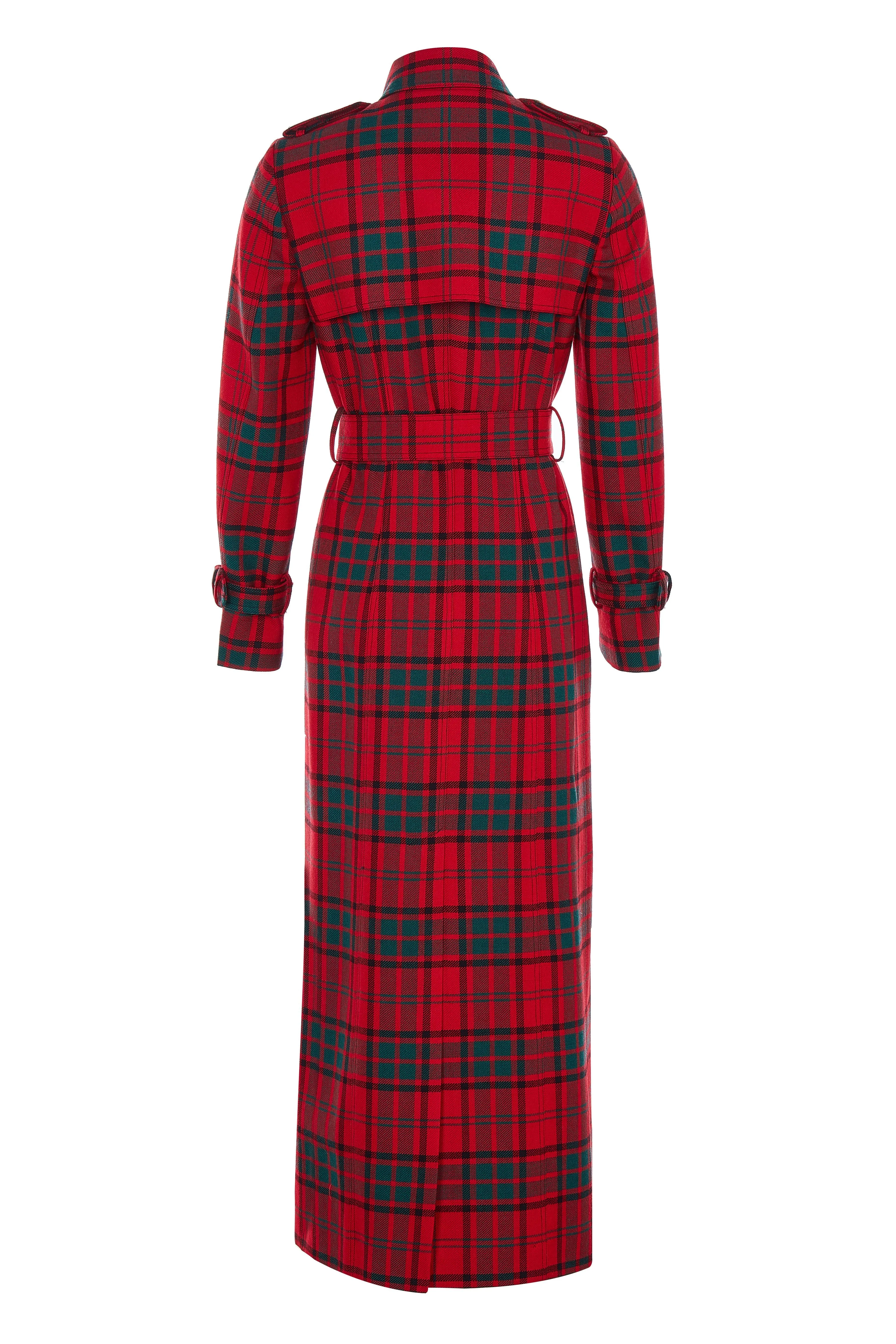 Full Length Marlborough Trench Coat (Red Tartan)