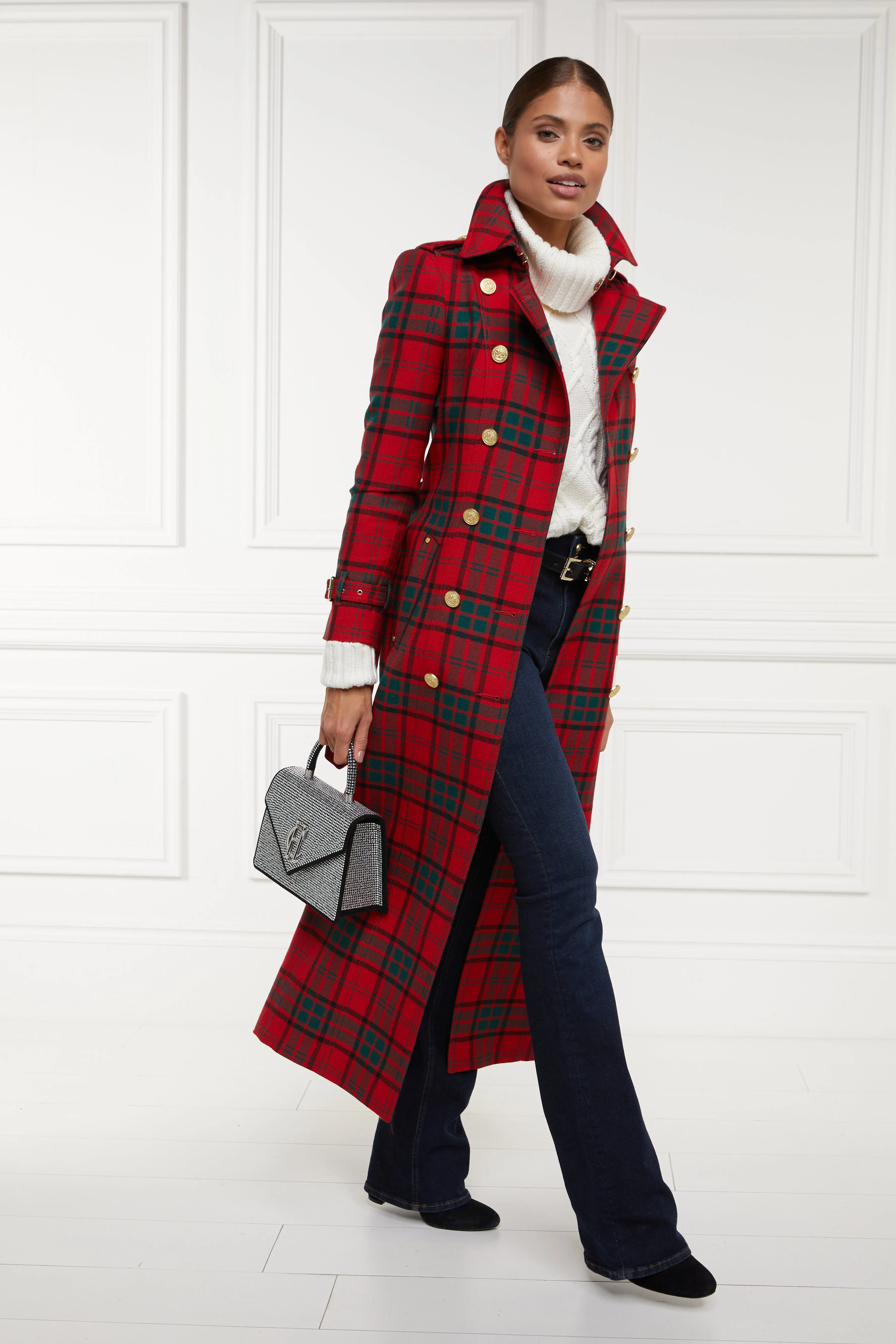 Full Length Marlborough Trench Coat (Red Tartan)