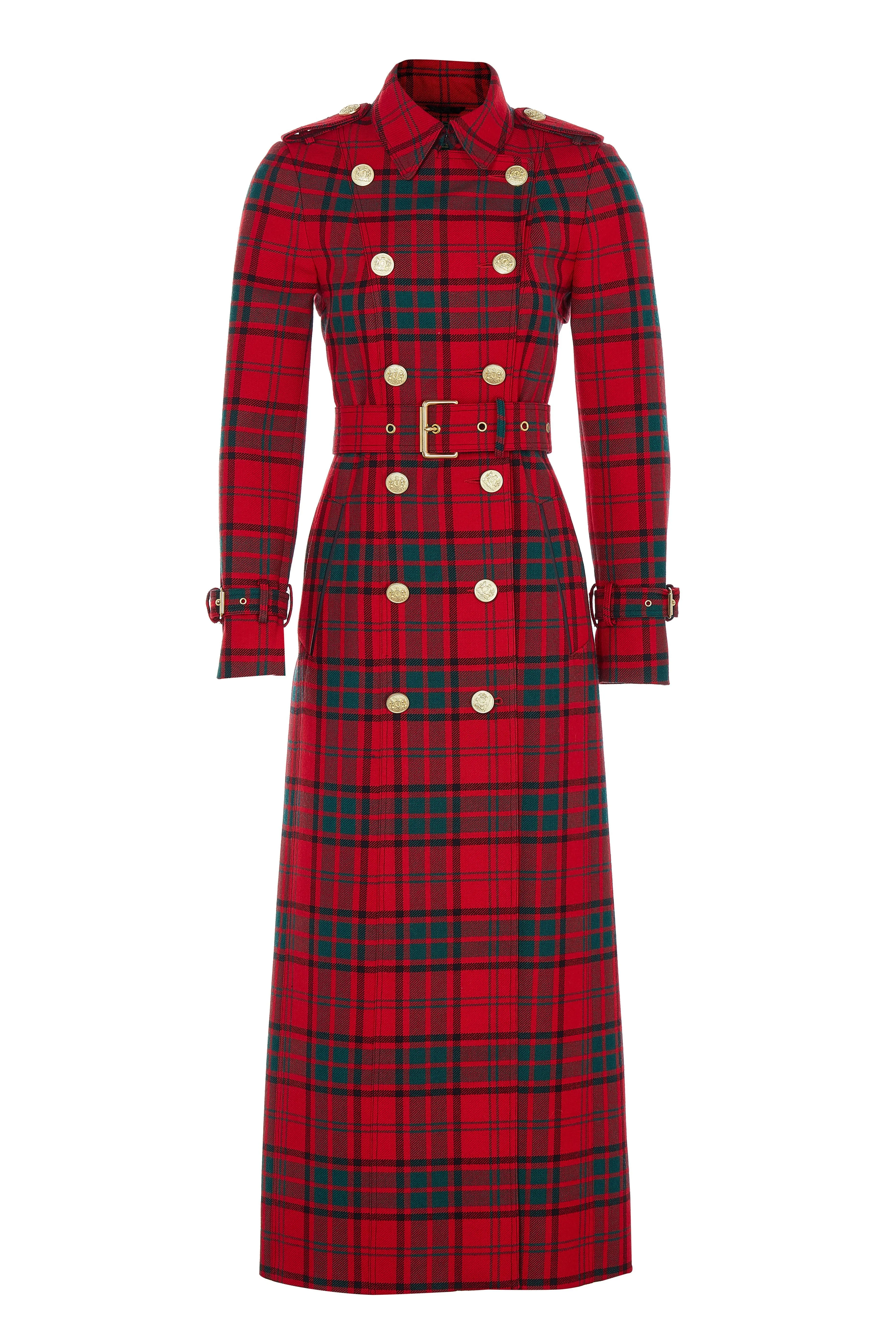 Full Length Marlborough Trench Coat (Red Tartan)