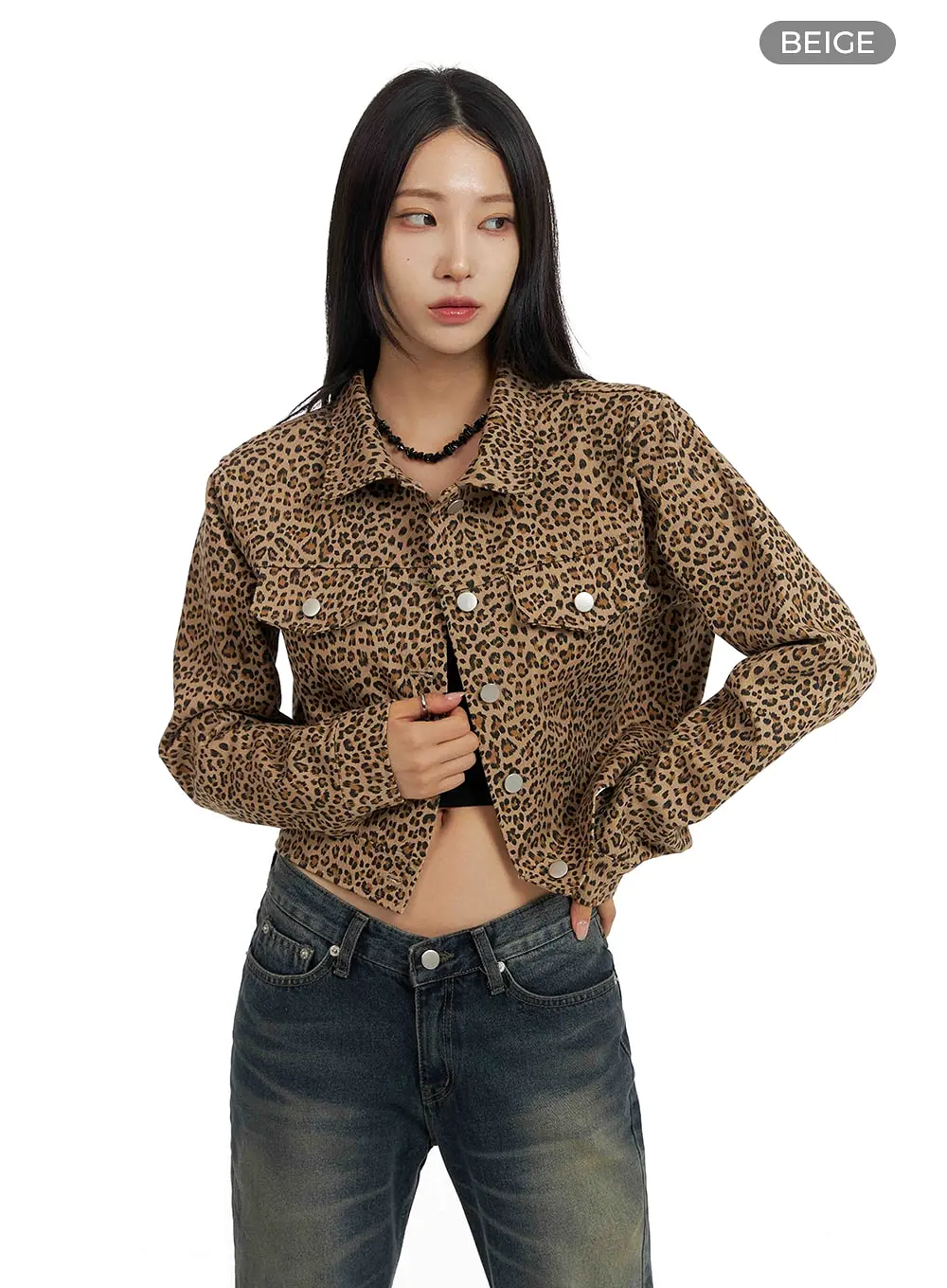 Leopard Buttoned Crop Jacket CF429