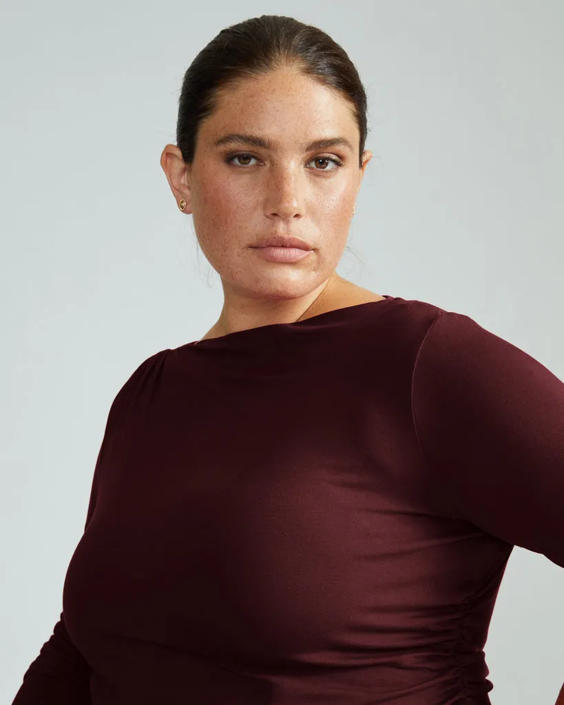 Louise Long Sleeve Liquid Jersey Top - Black Cherry