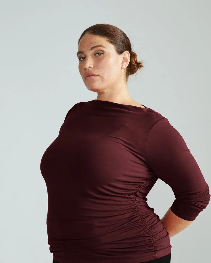 Louise Long Sleeve Liquid Jersey Top - Black Cherry