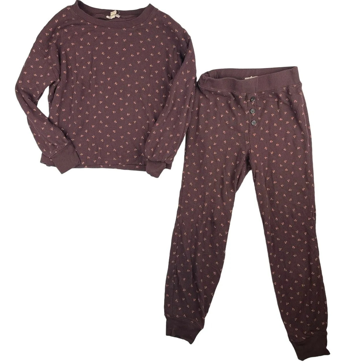 Madewell Purple Waffle Knit Long Sleeve Top & Pants Sleepwear Pajamas Set Size S