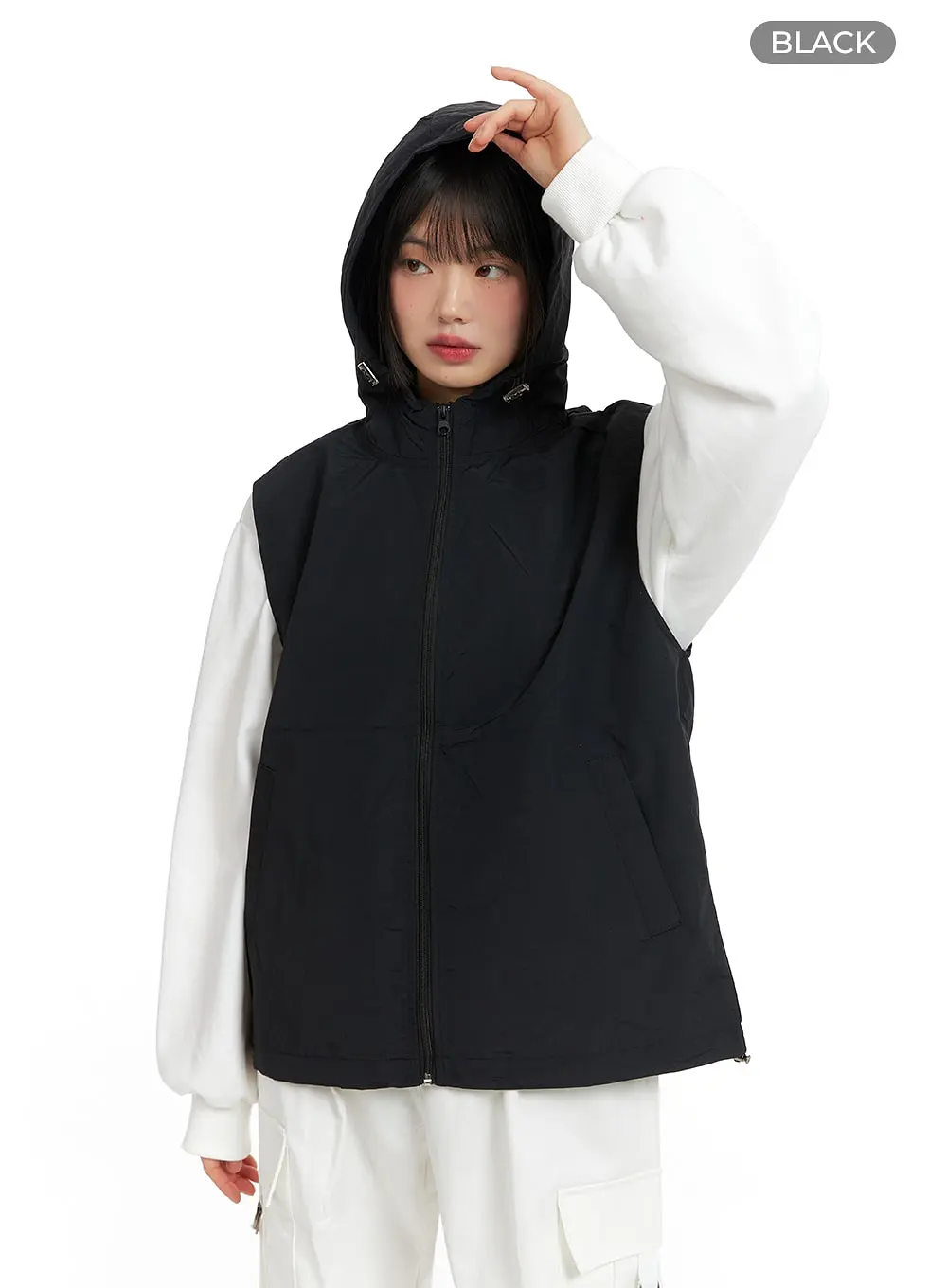 Nylon Hooded Vest Jacket CF423