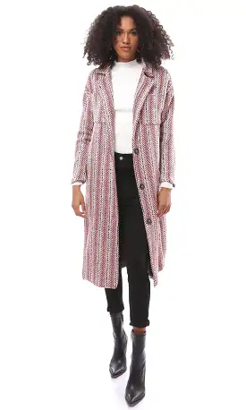 O175276 Multicolour Long Coat With Notched Lapel