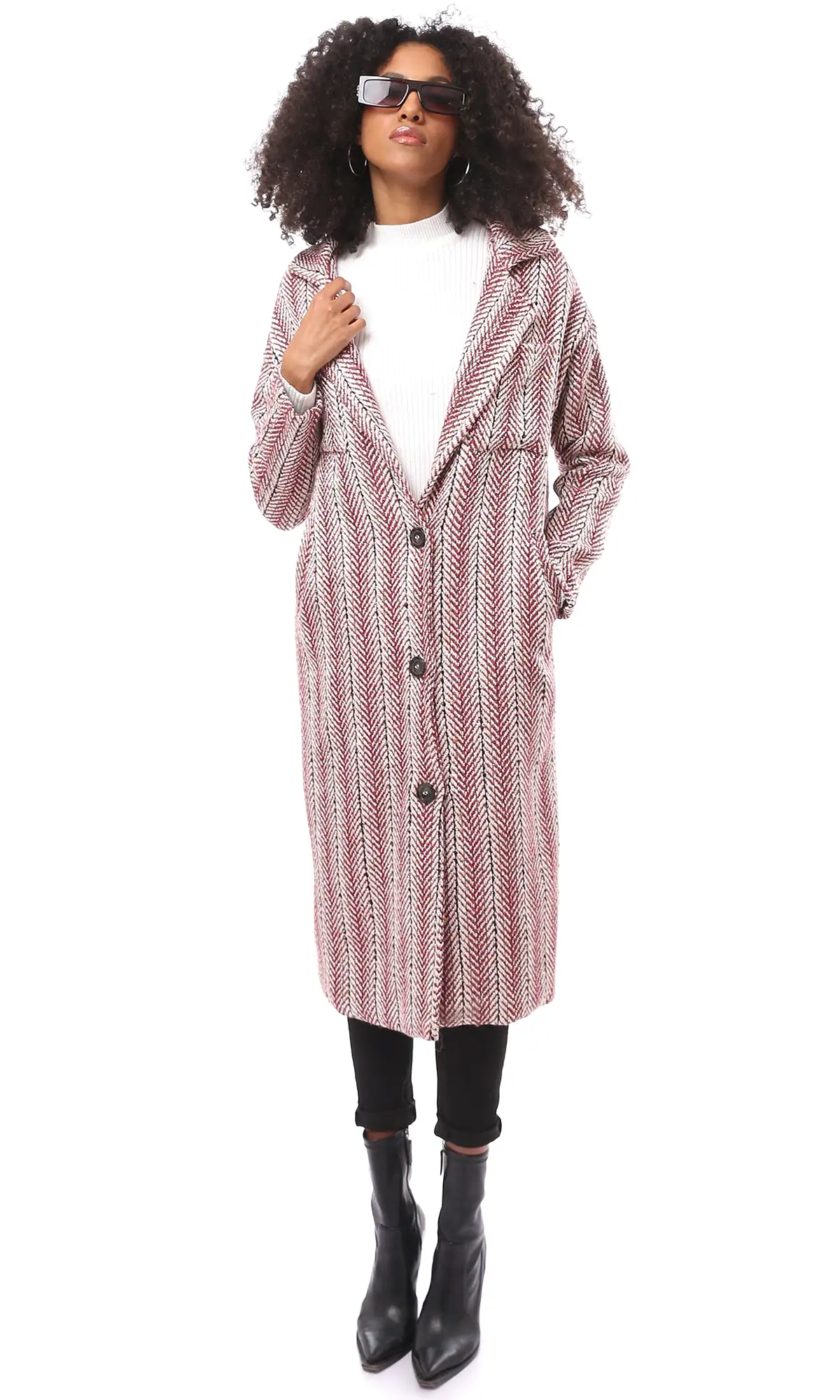 O175276 Multicolour Long Coat With Notched Lapel