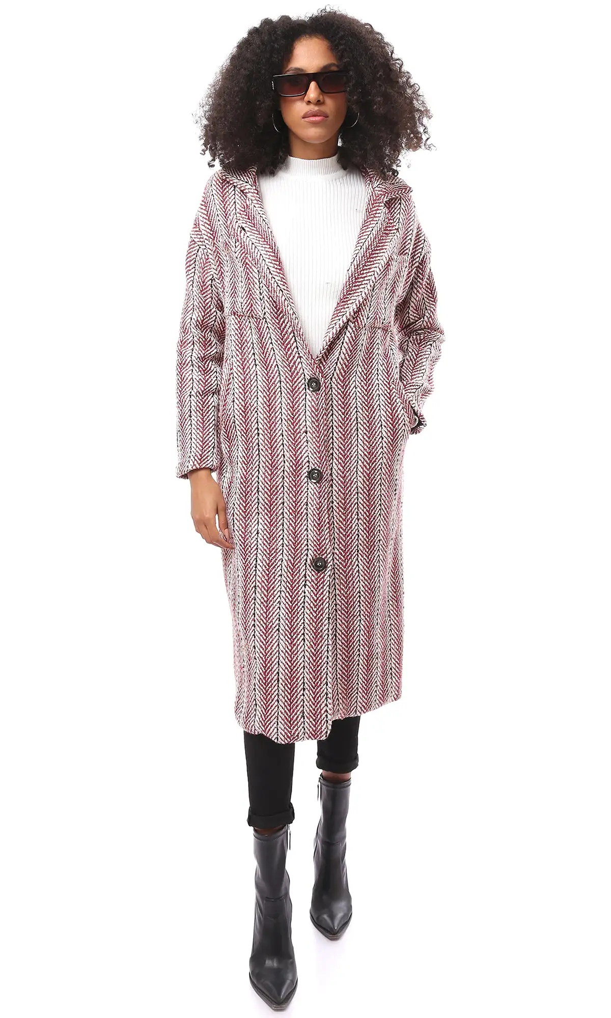 O175276 Multicolour Long Coat With Notched Lapel