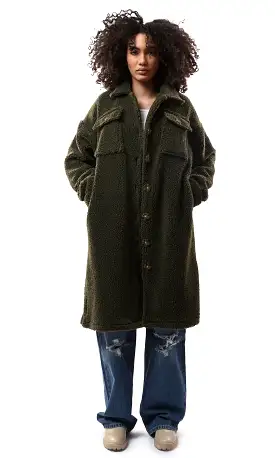 O175362 Olive Wool Full Buttons Coziness Coat