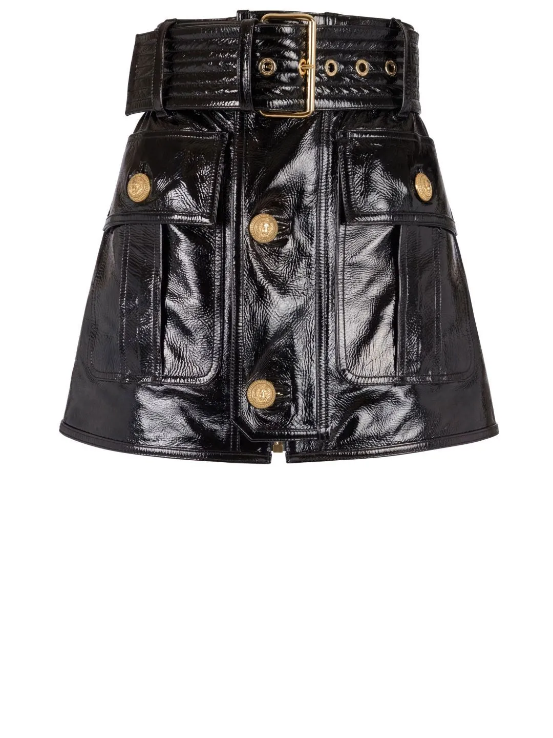 PATENT LEATHER BELTED SHORT SKIRT