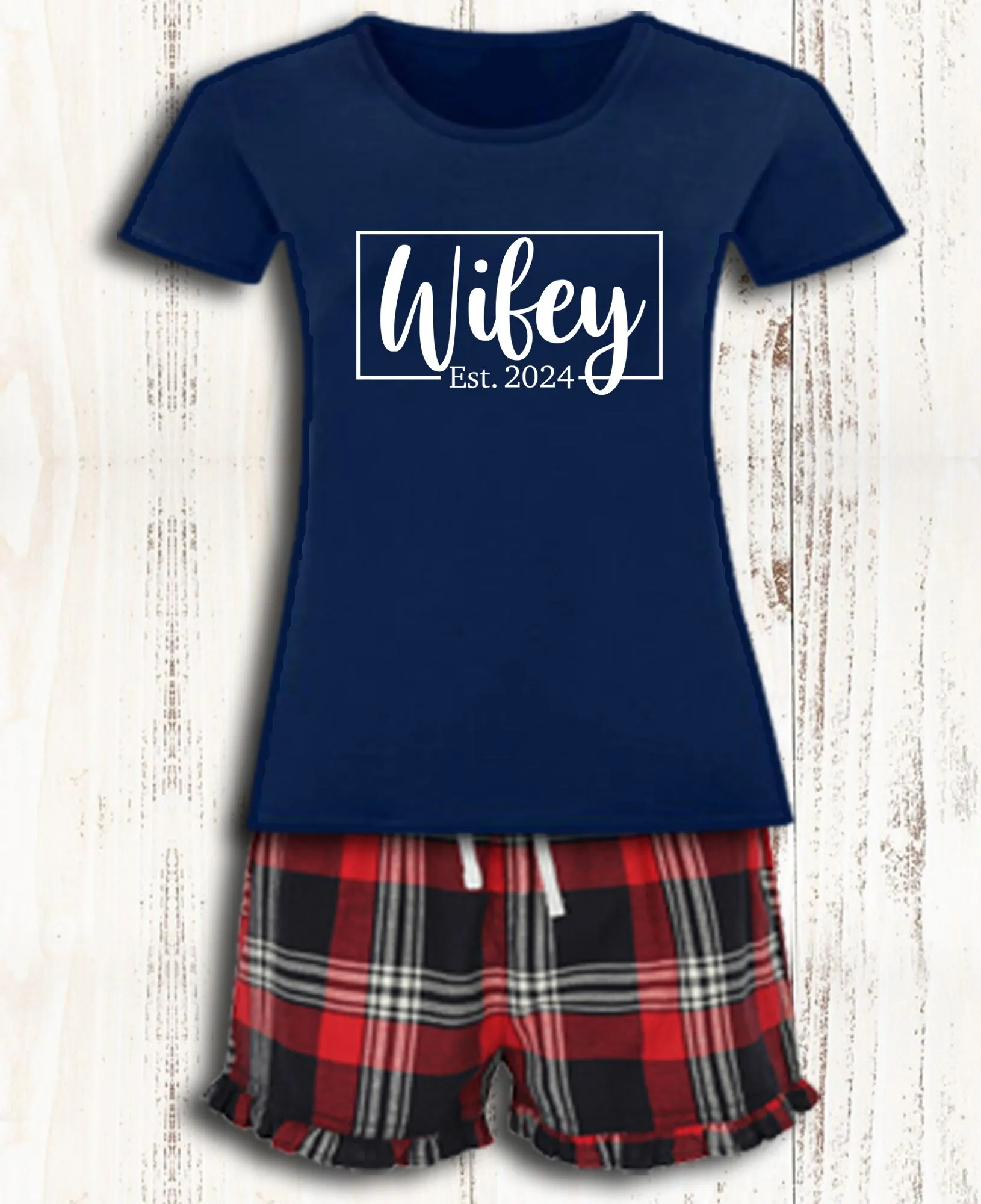 Personalised Hubby & Wifey Matching Pyjamas Mr and Mrs Navy Tartan Mr and Mrs Matching Pajamas