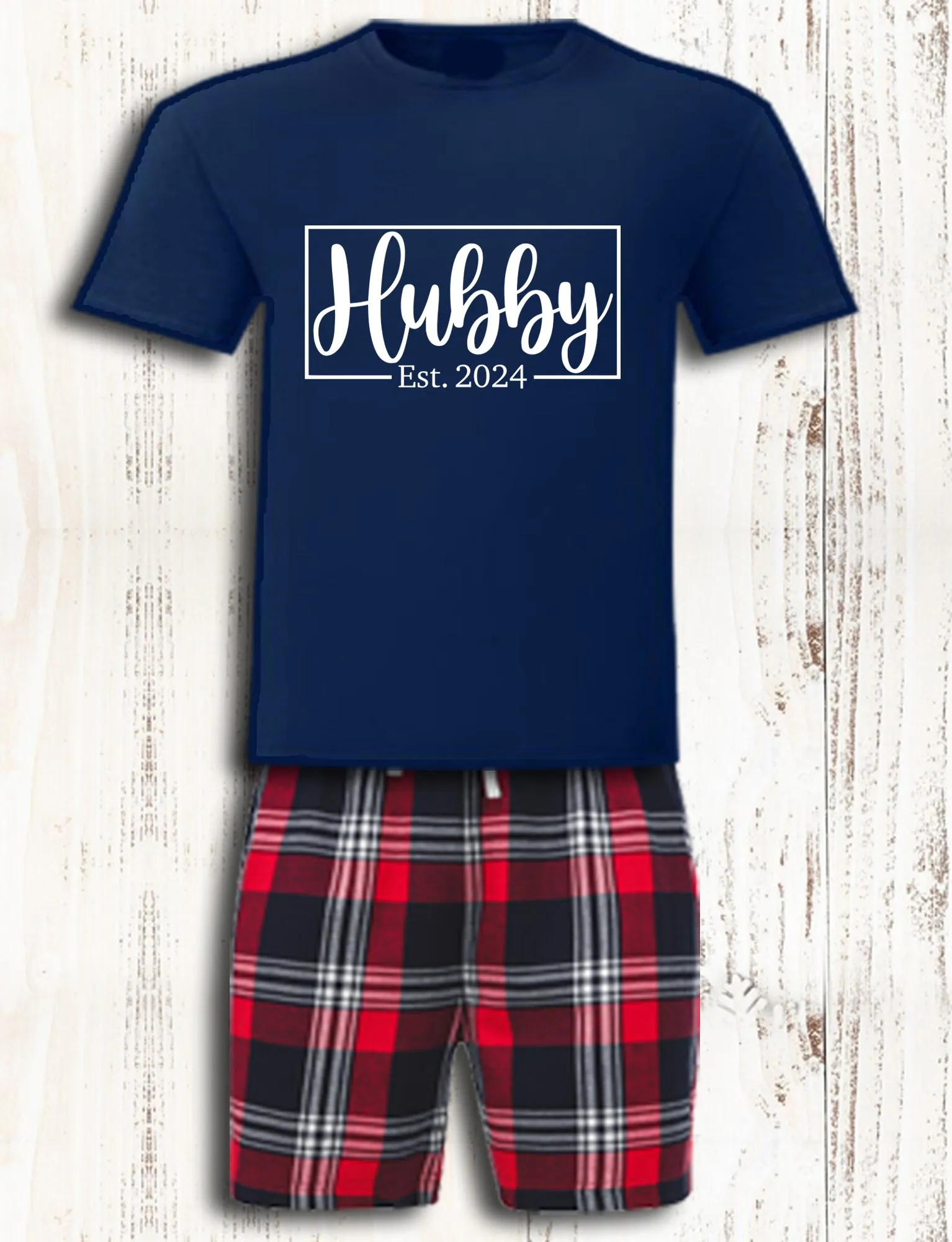 Personalised Hubby & Wifey Matching Pyjamas Mr and Mrs Navy Tartan Mr and Mrs Matching Pajamas