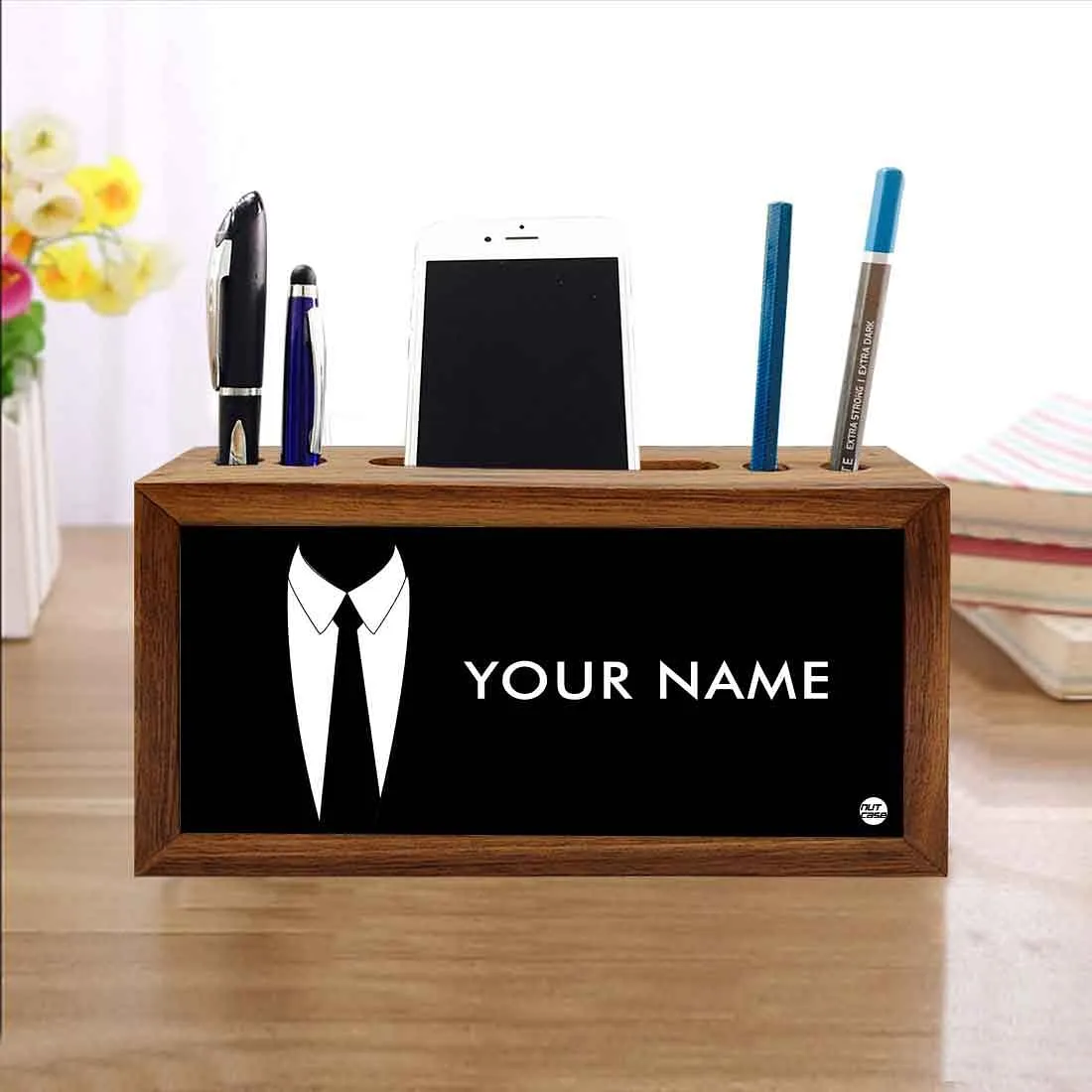 Personalized Wooden desktop organizer - Suit Up