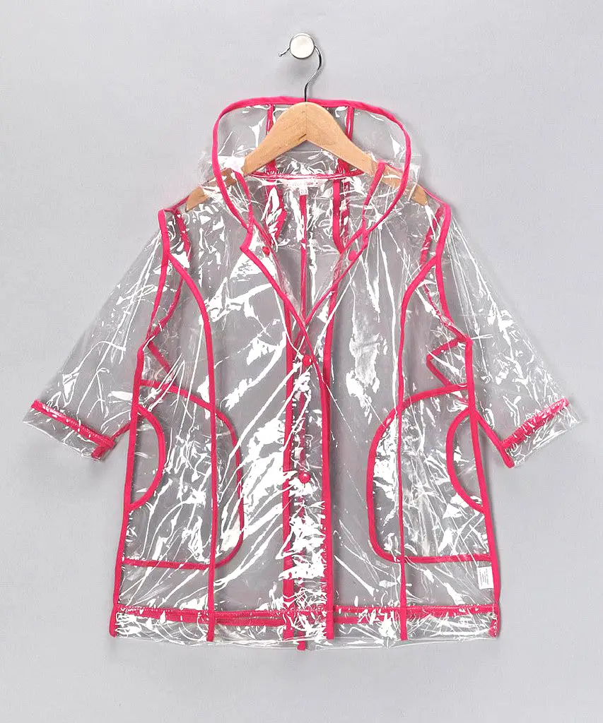 Pluie Pluie Girls R2C - FU Transparent Rain Coat in Fuchsia Trim