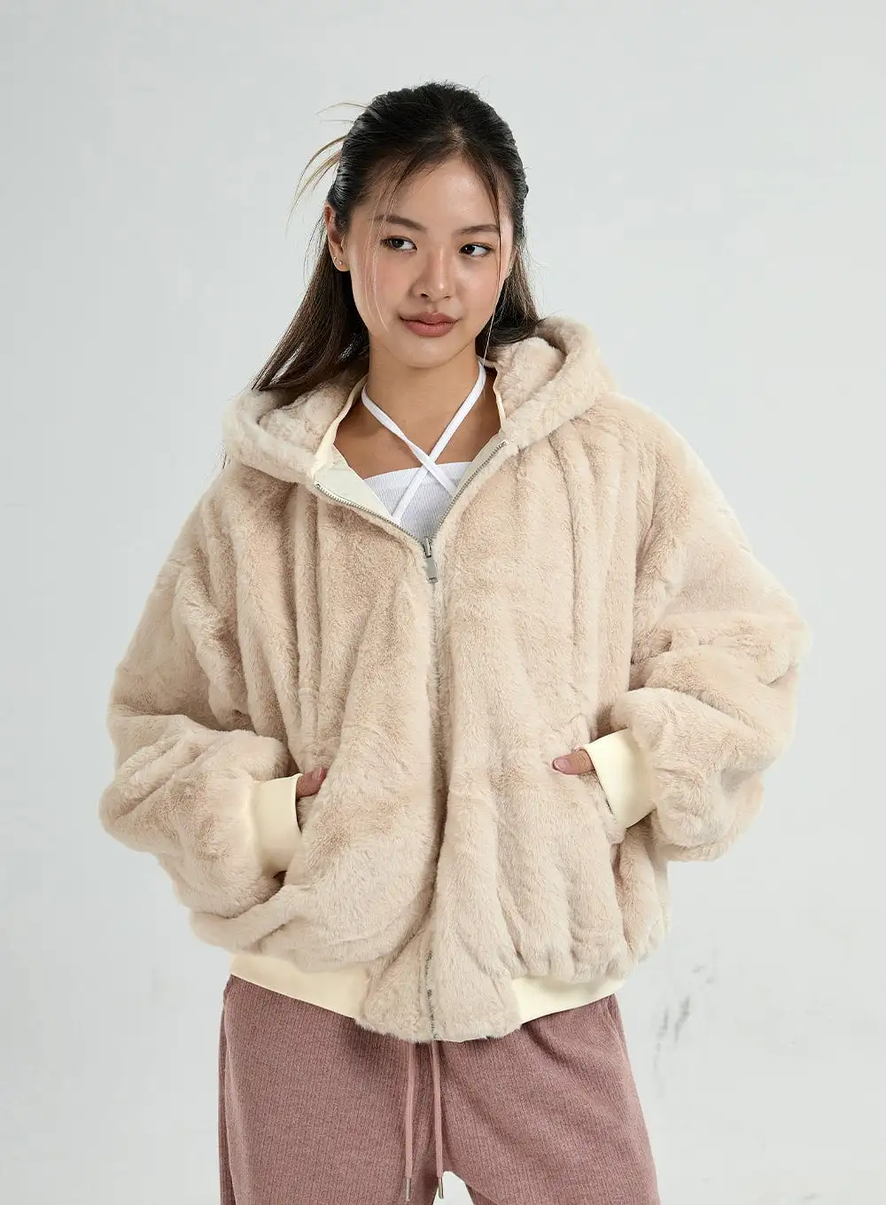 Reversible Hooded Soft Fur Zipper Jumper Jacket CO25