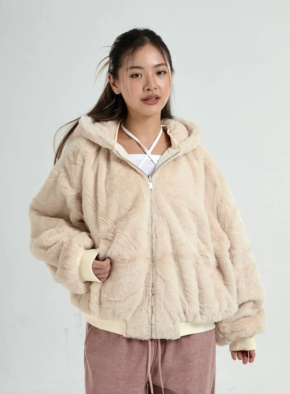 Reversible Hooded Soft Fur Zipper Jumper Jacket CO25