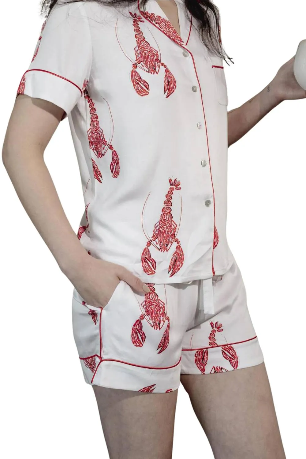 Silky Short Pajamas with Lobster Print