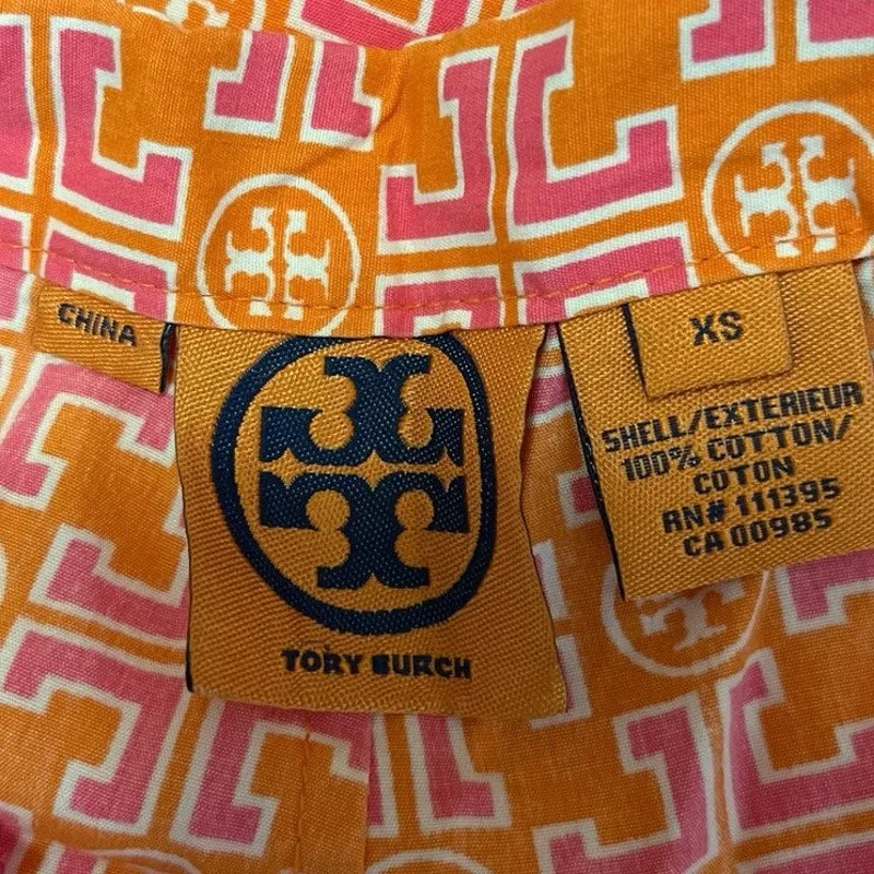 Tory Burch Multi Geometric Print Long Sleeve Collared 2 Piece Sleep Pajamas XS