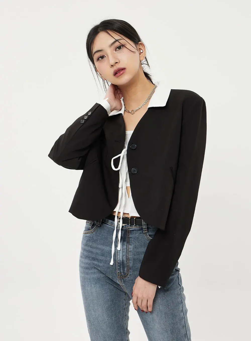 V-Neck Cropped Jacket BF316