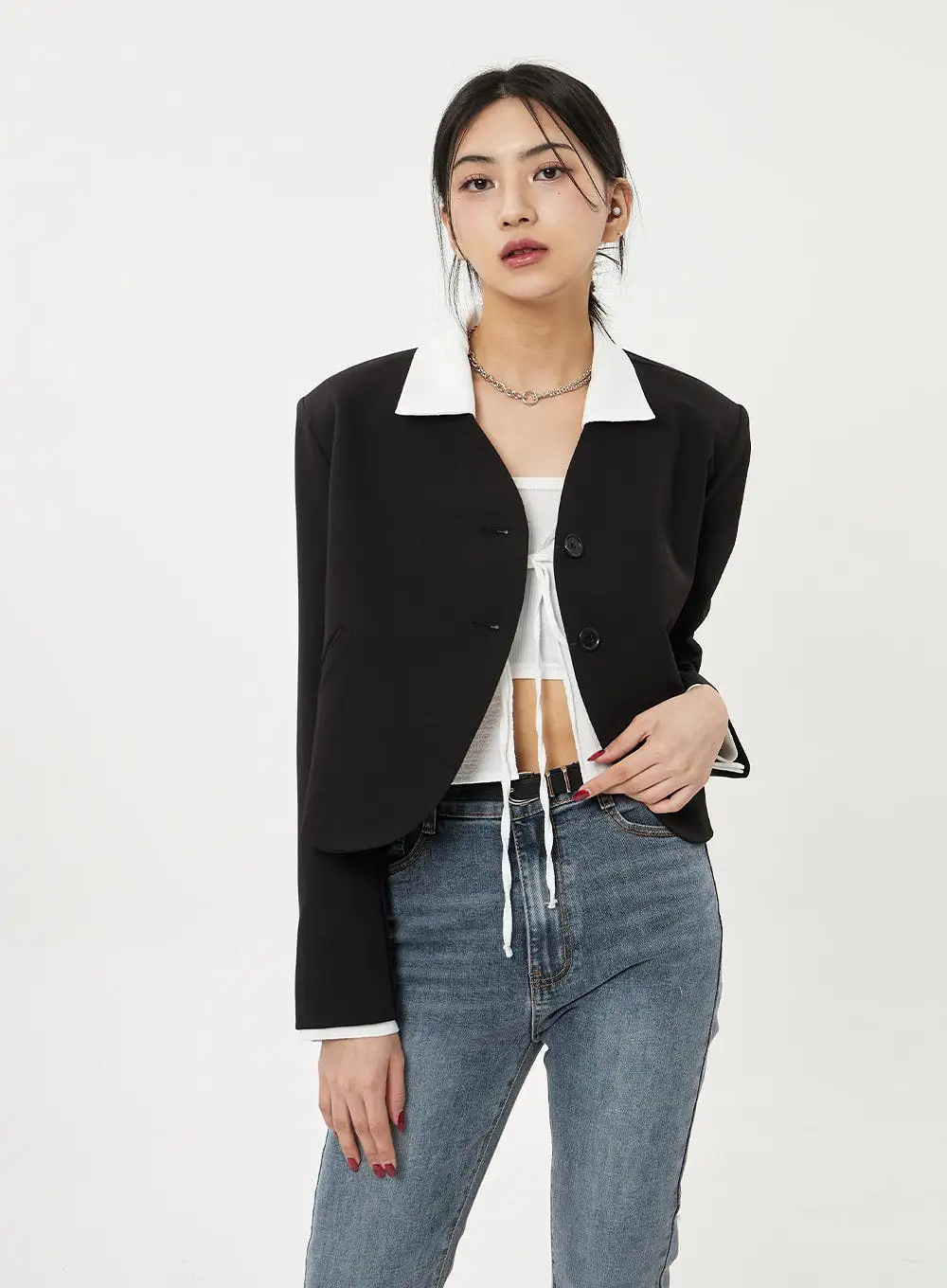 V-Neck Cropped Jacket BF316