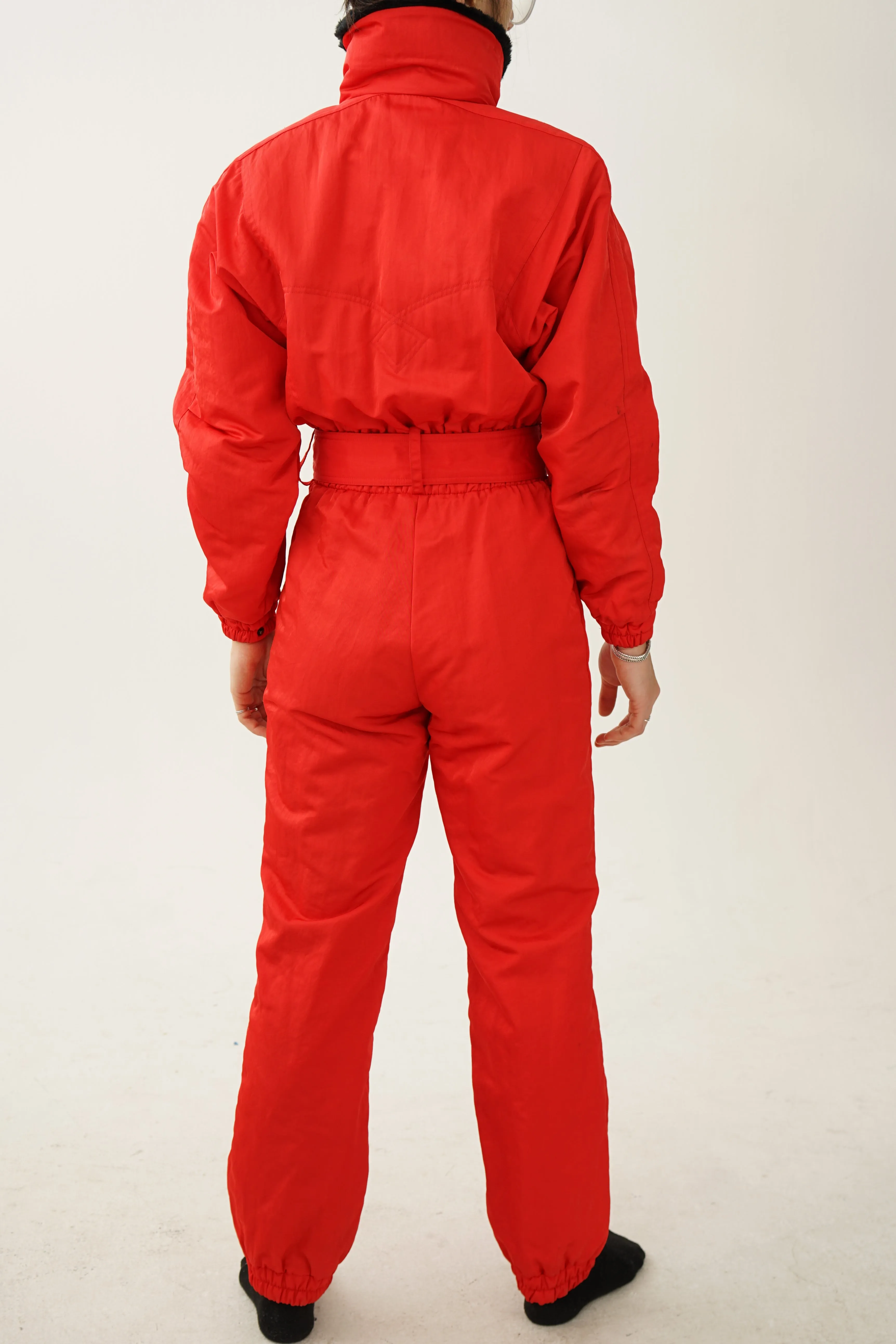 Vintage one piece Fera ski suit, snow suit rouge avec faux et broderie taille 8