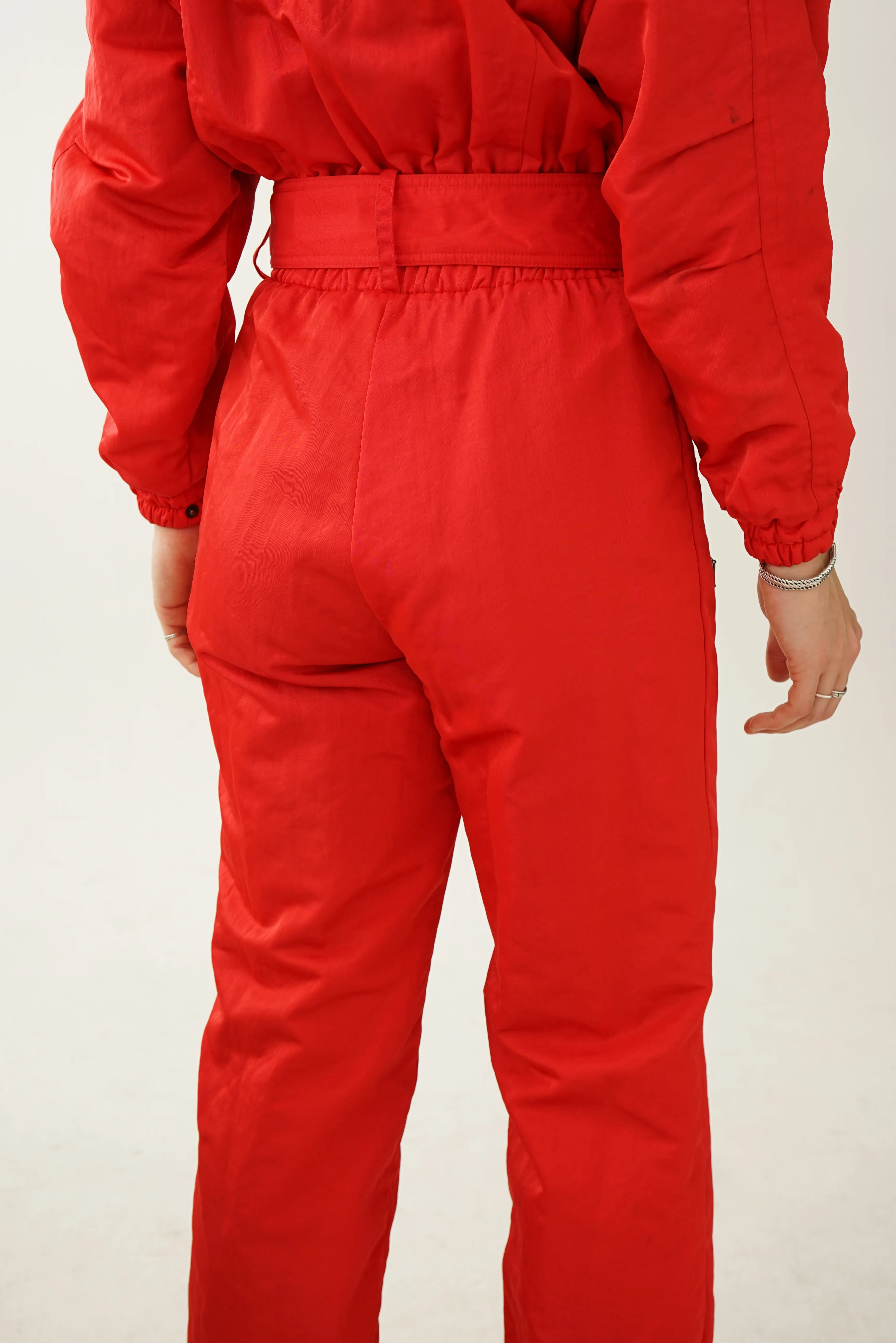 Vintage one piece Fera ski suit, snow suit rouge avec faux et broderie taille 8