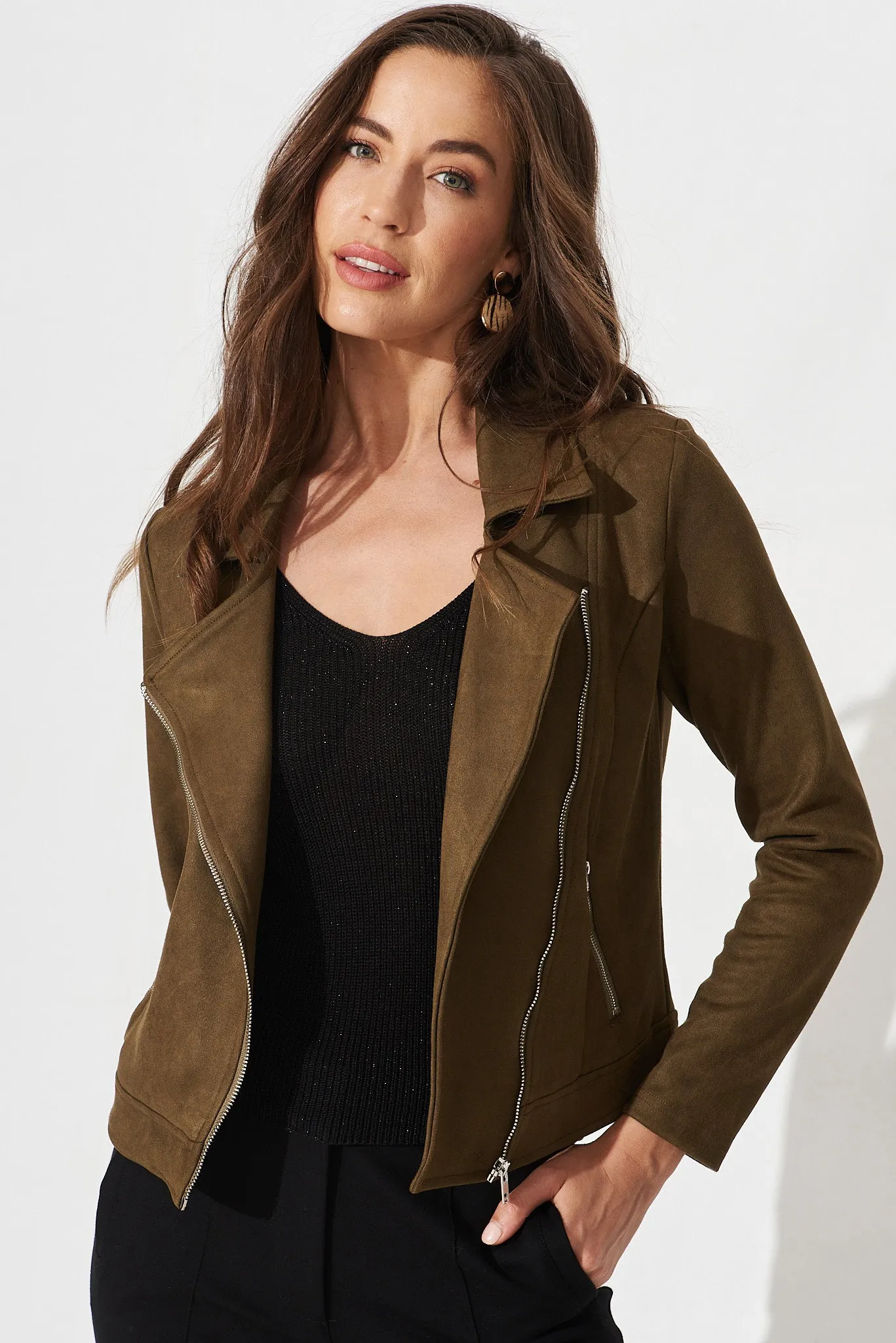 Zodiac Jacket In Khaki Suedette